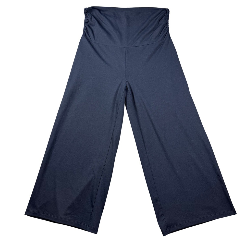 Eddie Bauer Womens Navy Blue Wide Leg Ruched Waist Yoga Lounge Pants Size M